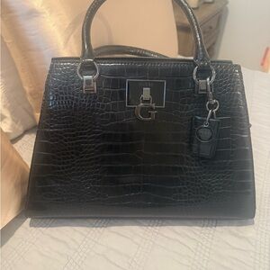 Guess Black Croc-Embossed Satchel